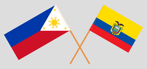 Crossed flags of the Philippines and Ecuador. Official colors. Correct proportion