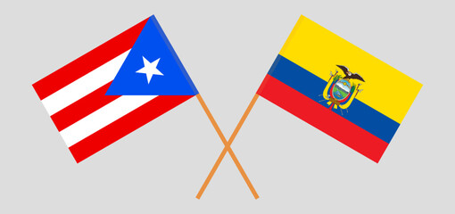 Crossed flags of Puerto Rico and Ecuador. Official colors. Correct proportion
