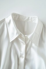 A detailed view of a white shirt placed on a table. Suitable for fashion or clothing-related projects