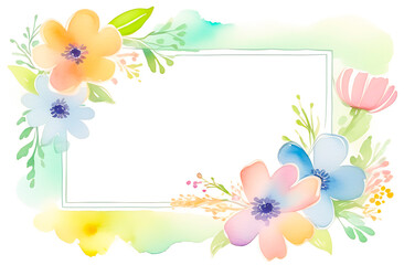 frame for text with watercolor pastel flowers. spring flowers