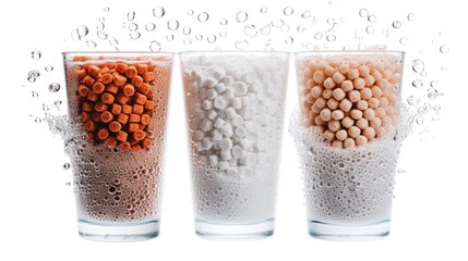 Three glasses filled with a variety of food. Perfect for food and beverage related projects