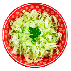 Bowl with sliced cabbage on transparent background.