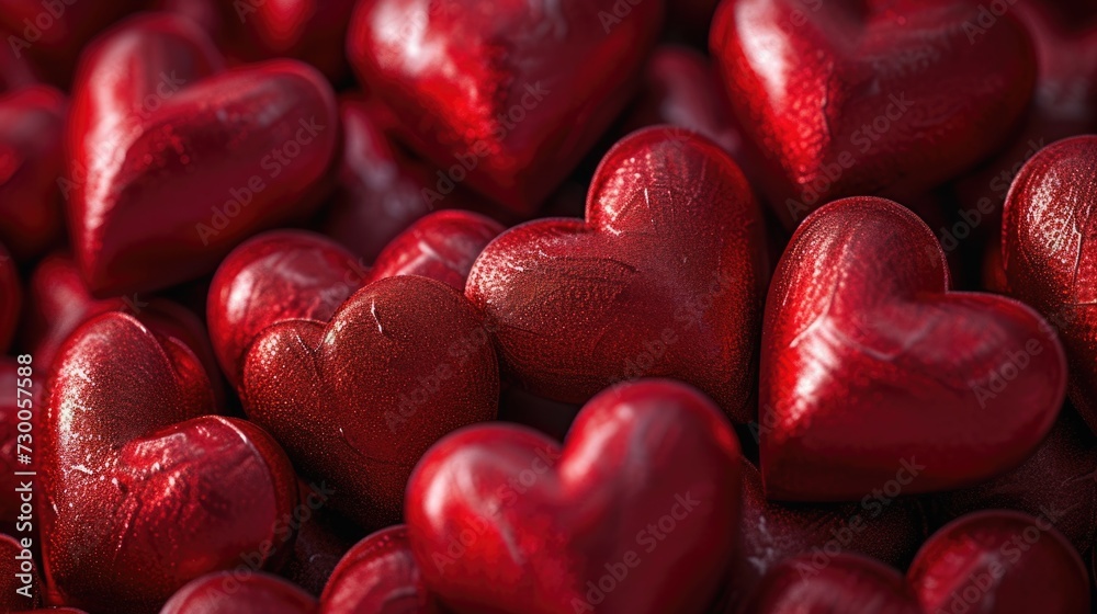 Poster A close-up view of a bunch of red hearts. Perfect for expressing love and affection in various designs