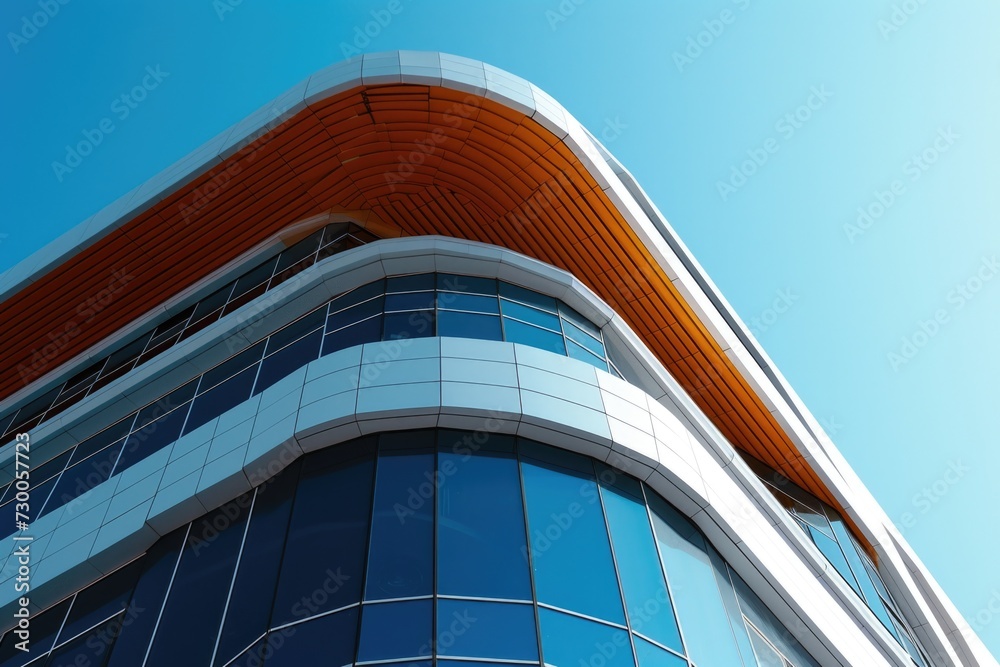 Poster A tall building with a clock on top, suitable for architectural designs or cityscape concepts