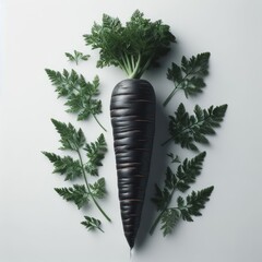 black carrots with green leaves
