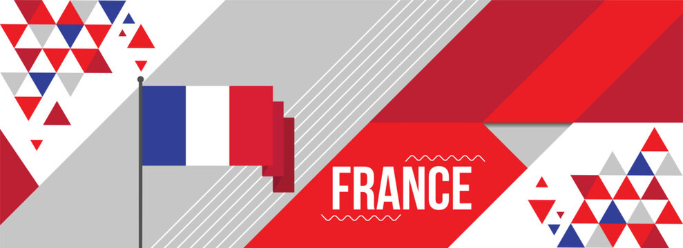France national or independence day banner design for country celebration. Flag of France modern retro design abstract geometric icons. Vector illustration
