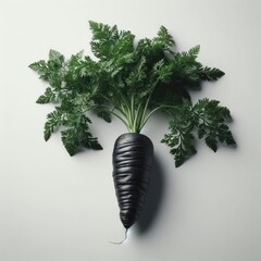 black carrots with green leaves
