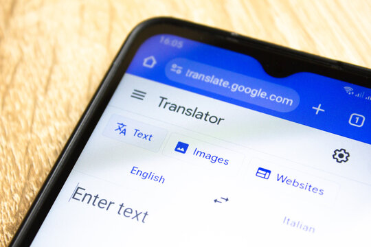 02.06.2024. London. Google translator on a smartphone, online translation web page on the device.