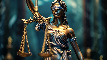 Fototapeta na wymiar .Photograph a close-up of the iconic Lady Justice statue with blindfold