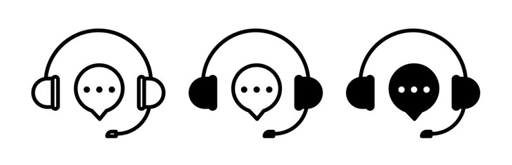 Assistance Headphone Line Icon. Helpdesk Audio icon in black and white color.