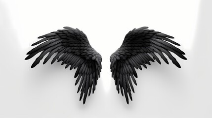 Beautiful angel wings in black, gracefully spread wide against a pristine white background