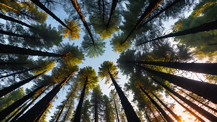 Bottom up view of trees in the forest
