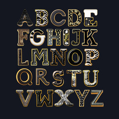 Whimsical font consist of a letter in a various fusion style. - 730059598