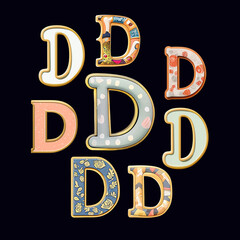 Whimsical collection of a various D letter in a fusion style. - 730060183