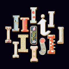 Whimsical collection of a various I letter in a fusion style. - 730061740