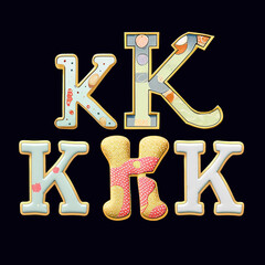 Whimsical collection of a various K letter in a fusion style.