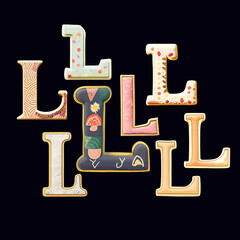Whimsical collection of a various L letter in a fusion style. - 730062109