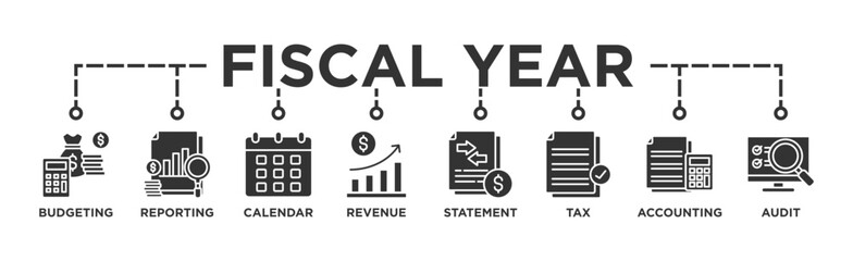 Fiscal year banner web icon vector illustration concept with icon of budgeting, reporting, calendar, revenue, statement, tax, accounting, audit