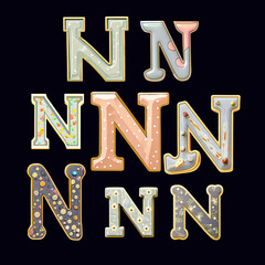 Whimsical collection of a various N letter in a fusion style. - 730062325