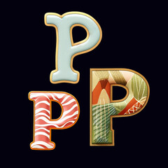 Whimsical collection of a various P letter in a fusion style.