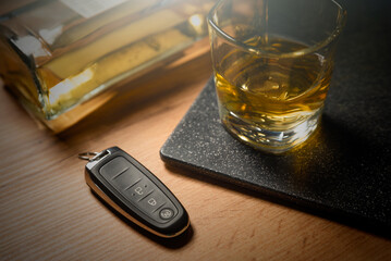 Drink and drive, alcoholism with car keys