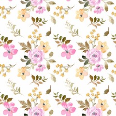 Pink Yellow Floral Watercolor Seamless Pattern