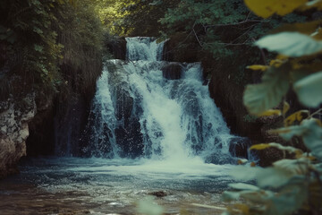 Obraz premium A snapshot of a waterfall, with retro vintage stylized, conveying emotion of cinematography...