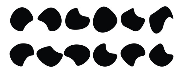 Blob shapes vector set. Organic abstract elements monochrome collection. Inkblot simple silhouette with white artboard.