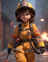 young girl, fire girl, cartoonish caricatures