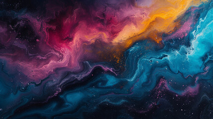 Cosmic Symphony - Envision a celestial dance of vibrant abstract colors on a marble canvas,...
