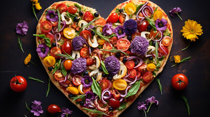 Unbaked heart-shaped pizza