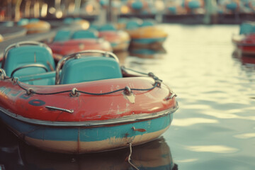 Obraz premium A snapshot of bumper boats, with retro vintage stylized, conveying emotion of cinematography...