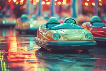Deurstickers A snapshot of bumper cars, with retro vintage stylized, conveying emotion of cinematography... © Kuo
