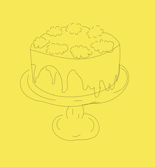 drawing of a cake drawing on a yellow background,