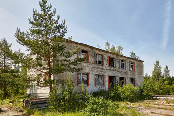 Fototapeta na wymiar abandoned old soviet union city Irbene, ruined houses