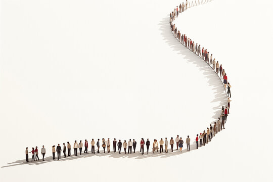 Illustration Of Long Queue Of People Waiting In Line Against White Background