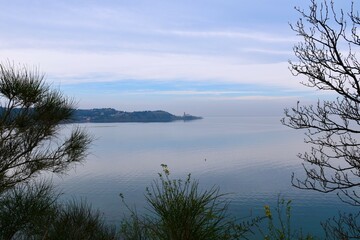 View of Piran peninsula at the coast of the Adriatic sea in Primorska, Slovenia