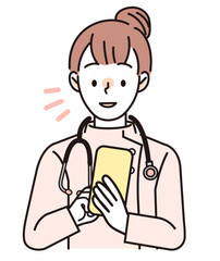 スマホをチェックする女性医師