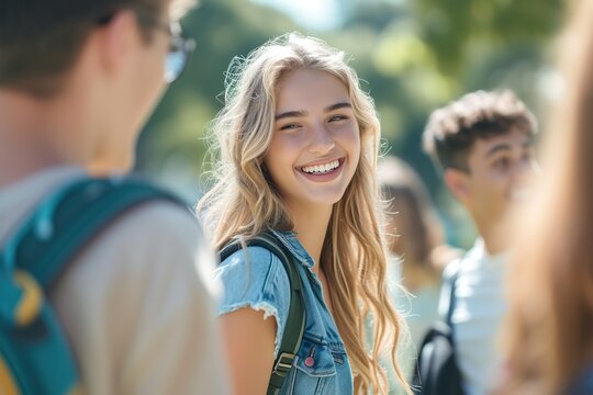 Teenage Students Engaged in Conversations with Peers on High School Grounds