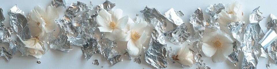 background flowers and foil.