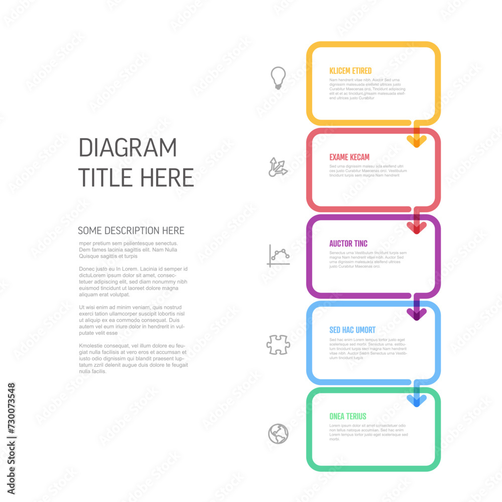 Poster minimalistic five steps vertical elements template with rounded rectangles