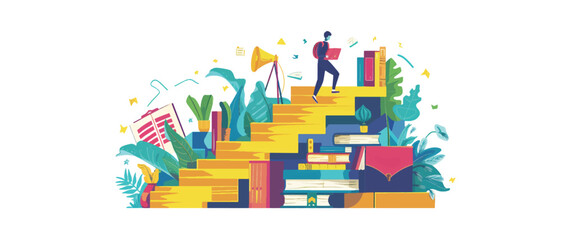 Education study. Stairway to knowledge. Vector.