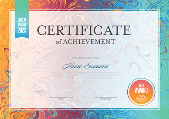 Colorful Modern Achievement A4 size Certificate Template for Print