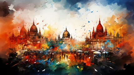 Fototapeta na wymiar Watercolor painting background with vibrant colors celebrating the republic day of india