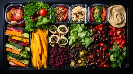 Balanced diet lunch boxes and takeaway food delivery service for healthy nutrition - obrazy, fototapety, plakaty