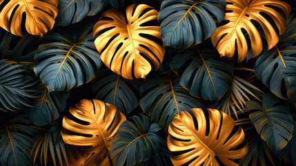Tropical Foliage - Blue and Gold Leaves for Vibrant Nature Backdrops