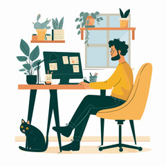 Working at home. Vector flat style.