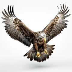 Fototapeta premium Flying bald eagle bird with big wings isolated on white background