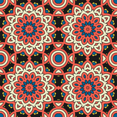 Fototapeta na wymiar Seamless pattern with surreal multicolor ornament. Version No. 12. Vector illustration