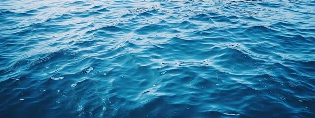 A close-up of gentle waves rippling on the surface of the blue sea. It is intended to be used as a banner. - obrazy, fototapety, plakaty